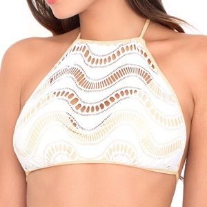 Luli Fama - BUENA ONDA - CROCHET ILLUSION HALTER TOP - white